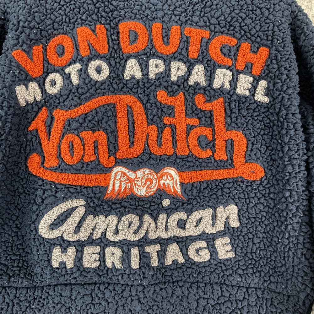 Von Dutch Sherpa Jacket Kids Size 7/8 Navy Blue Moto American Heritage Cropped